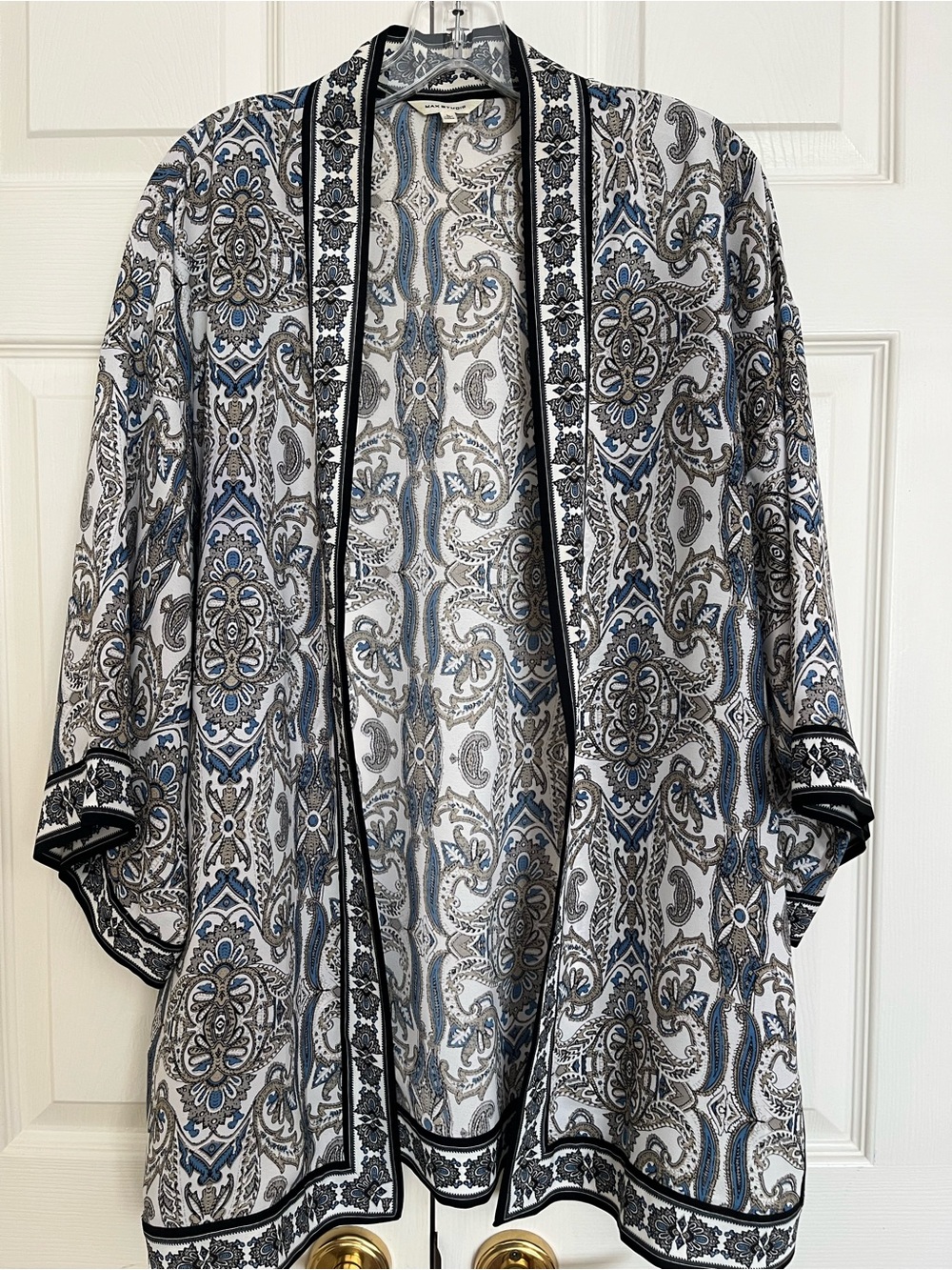 Max Studio Blue and black Paisley Open-Front Kimono Blazer